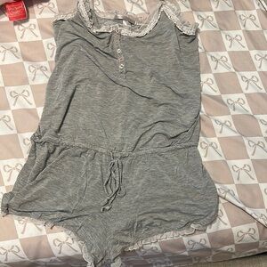 Victoria's Secret Gray Lace-Trimmed Sleep Romper